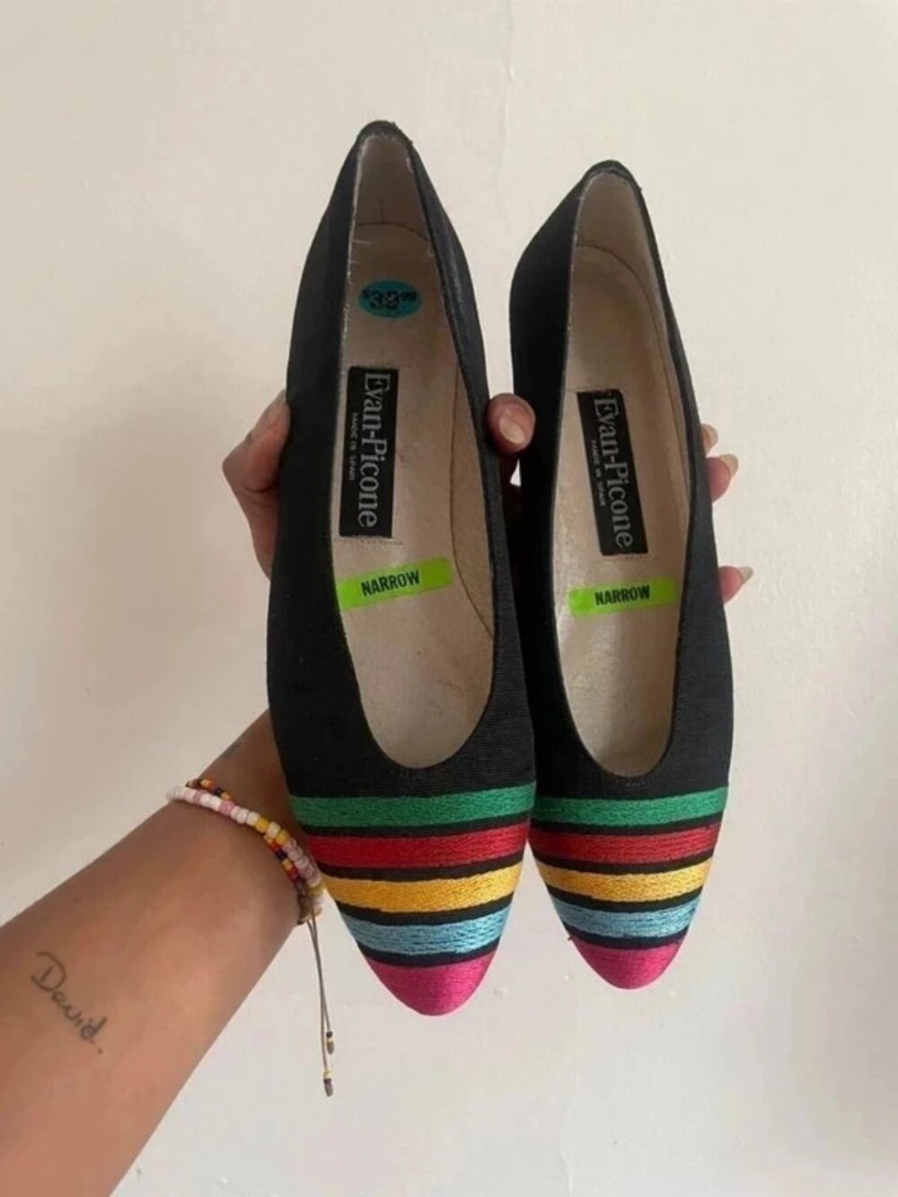 Evan-Picone Black Pointed Narrow Ballerina Flats, Size 7.5